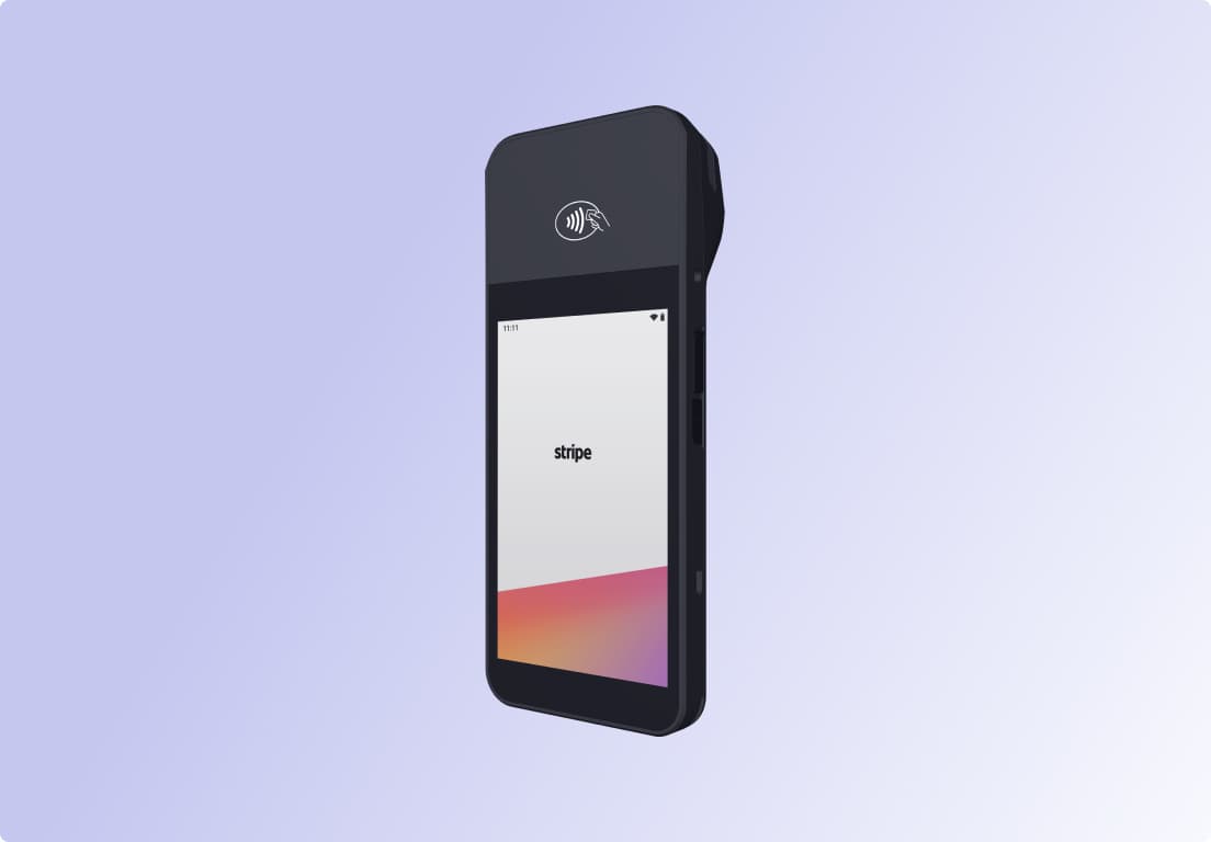 Stripe Terminal card reader beside the CloudBridal checkout screen